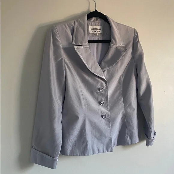 Albert Nipon Silk Tailored Blazer | Silver Lavender | Size 10P - Picture 6 of 12